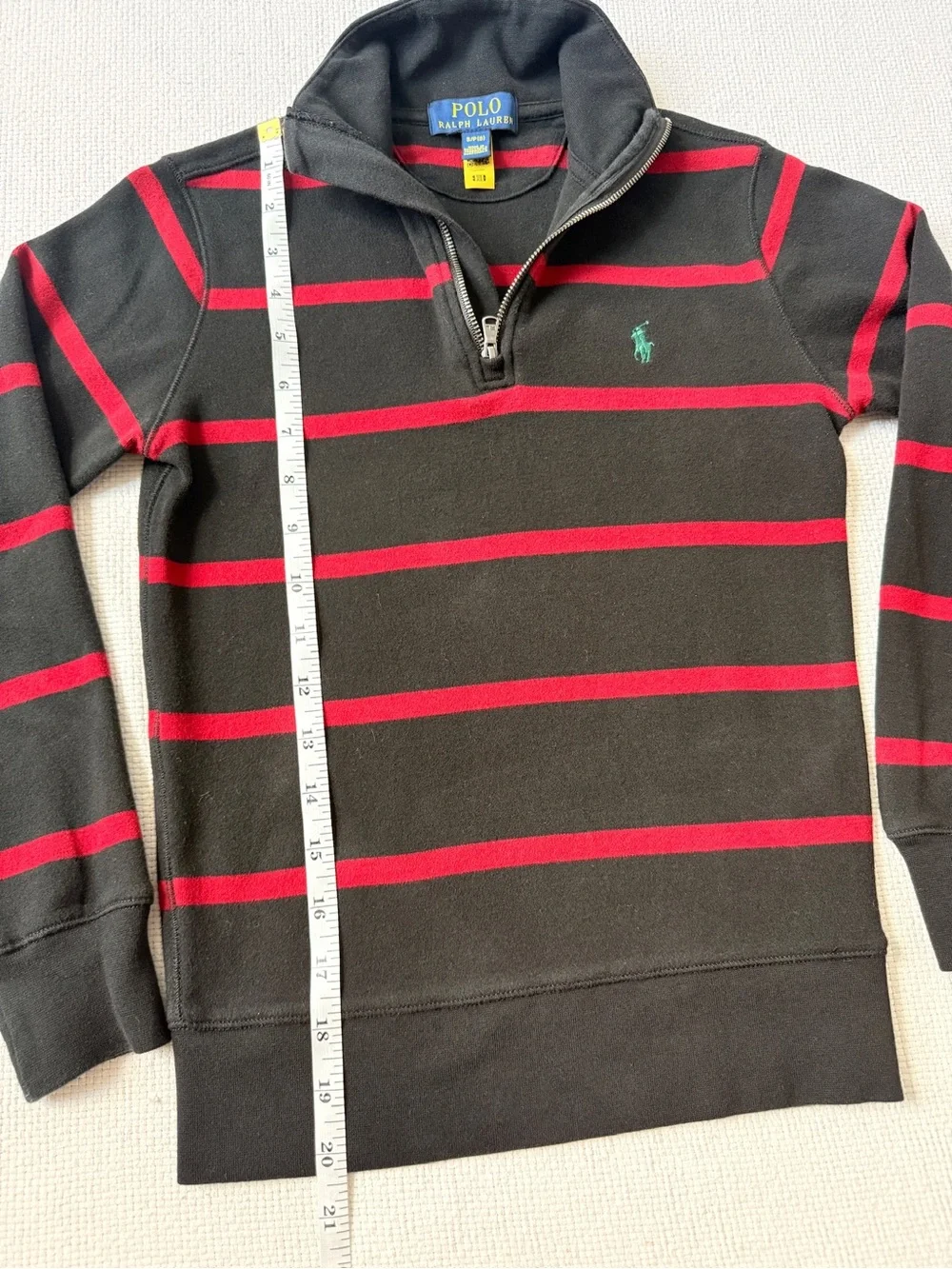 Polo by Ralph Lauren Black Half-Zip Sweater with Red Stripes